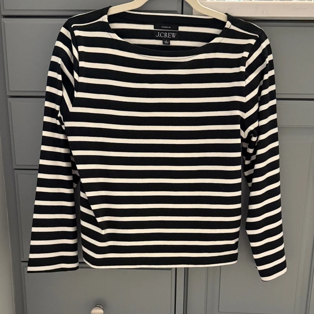 J. Crew Black and ivory Striped Long Sleeve Top (like new) - Picture 1 of 2